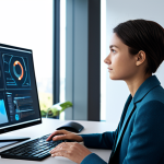 A focused young adult professional, fully clothed in modern, modest business casual attire, is deeply engaged in a personalized learning session. They are seated at a sleek, ergonomic desk in a futuristic, minimalist study environment. Holographic interfaces and transparent screens display intricate data visualizations, adaptive learning paths, and intelligent content recommendations, subtly indicating the presence of an AI learning companion. The lighting is soft and ambient, creating an inspiring and productive atmosphere. Perfect anatomy, correct proportions, natural pose, well-formed hands, proper finger count, natural body proportions. High-resolution, professional photography, digital art, safe for work, appropriate content, fully clothed, professional.
