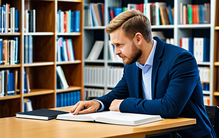 **

A professional education consultant, fully clothed in a modest business casual outfit, advising a student in a bright, modern library. Bookshelves and study tables are visible in the background. Perfect anatomy, correct proportions, natural pose, well-formed hands, proper finger count, safe for work, appropriate content, fully clothed, professional.

**