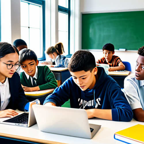 자기주도학습코치 국제 트렌드 분석 - **Global Education Vision:** "A diverse group of students collaborating on a project in a modern, su...