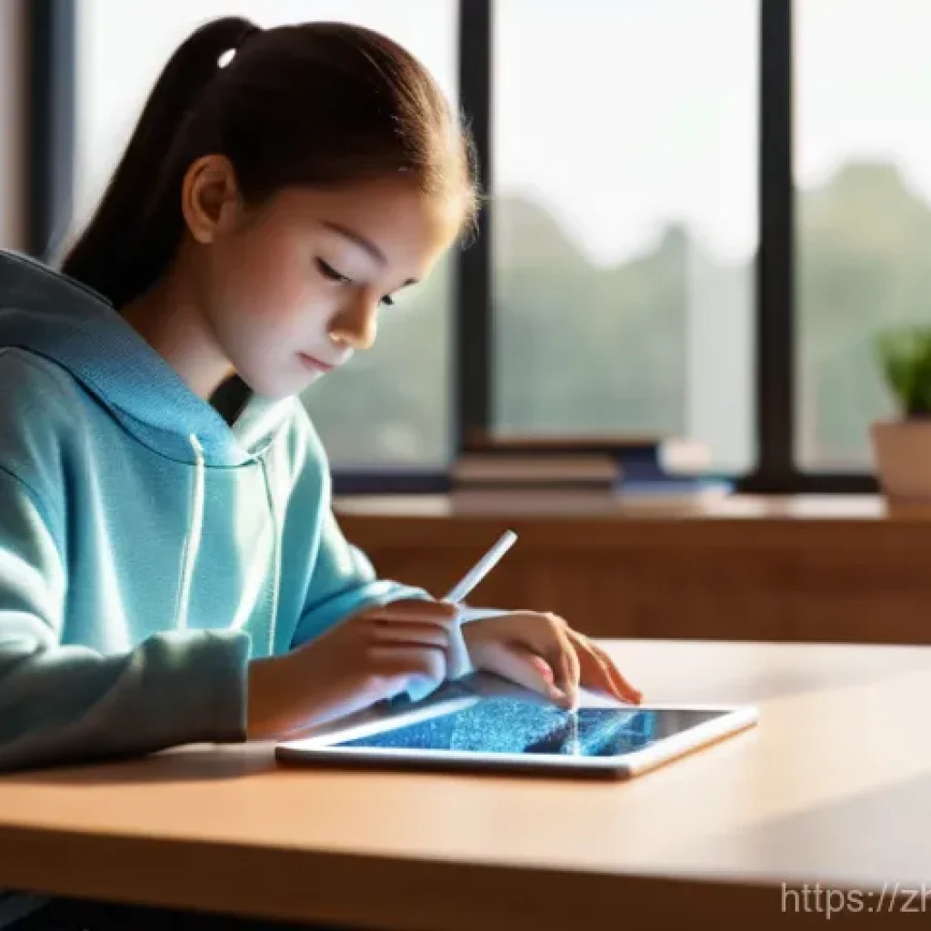 자기주도학습코치와 AI 기술 활용 - **Prompt:** A young, focused student, mid-teens, is seated at a minimalist wooden desk in a brightly...