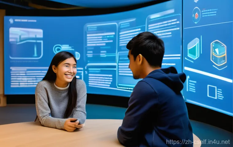 자기주도학습코치와 AI 기술 활용 - **Prompt:** A diverse group of three college-aged students, casually dressed in modern, comfortable ...