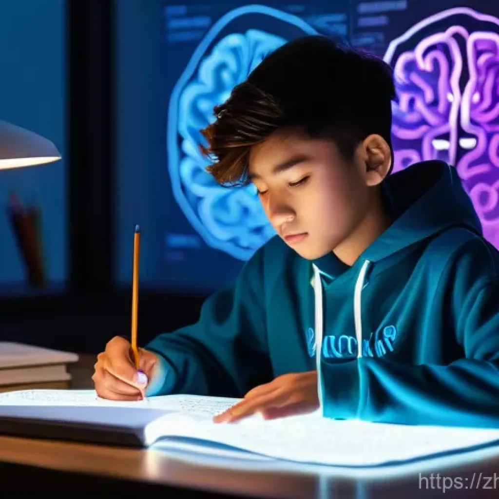 자기주도학습코치와 심리학 활용 - **Prompt:** A young student, approximately 16 years old, sits at a brightly lit, organized desk. Abo...