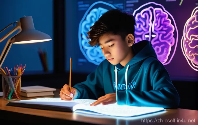 자기주도학습코치와 심리학 활용 - **Prompt:** A young student, approximately 16 years old, sits at a brightly lit, organized desk. Abo...