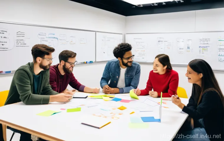 자기주도학습코치와 워크숍 기획 사례 - **Prompt:** A vibrant, modern office setting with warm, soft lighting. In the foreground, a young ad...