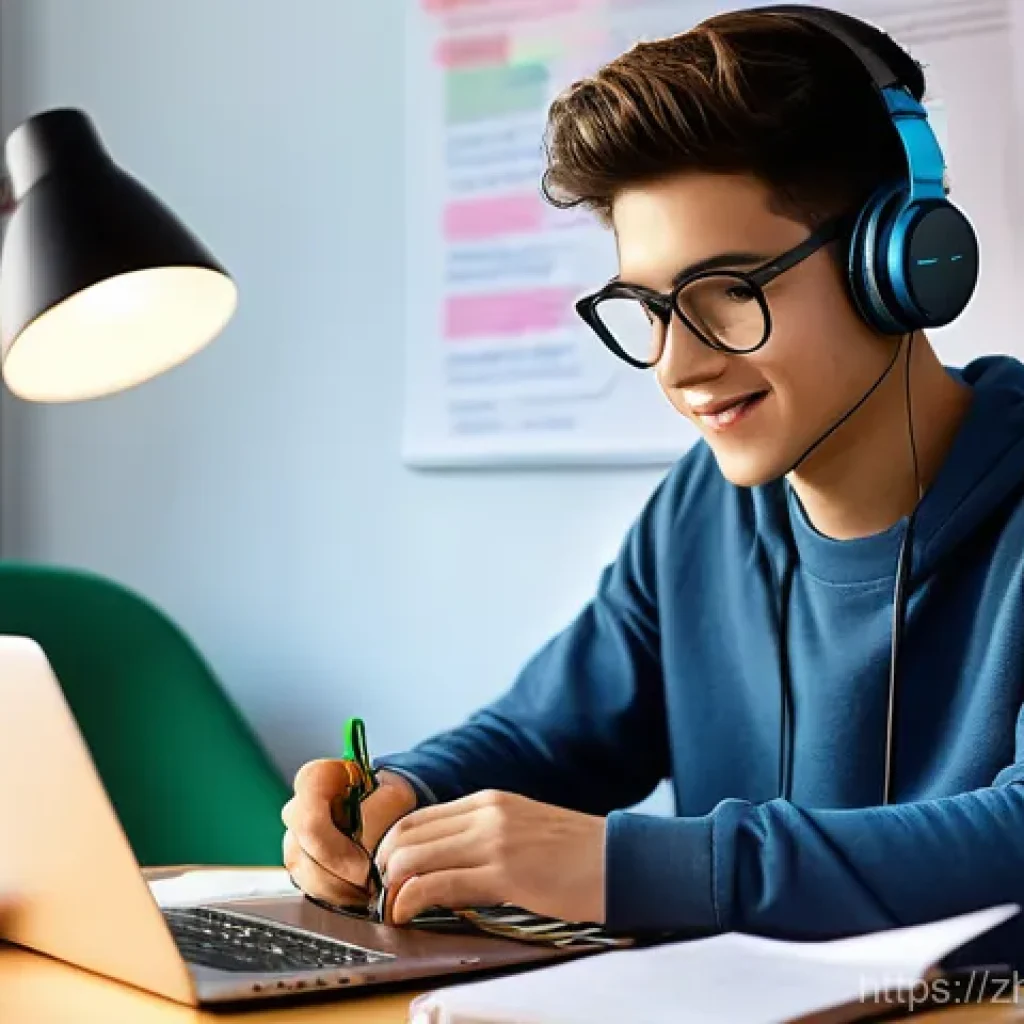 자기주도학습코치 강사 초청 이벤트 사례 - **Prompt:** "A vibrant, focused young man (16-19 years old) is seated comfortably at a clean, modern...