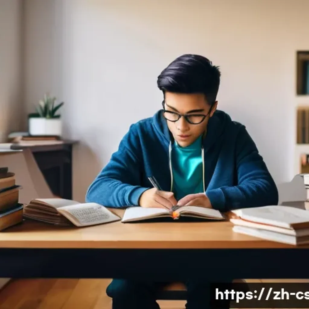 자기주도학습코치와 학습 목표 달성 사례 - **Prompt:** A person (gender-neutral, young adult) sits at a cluttered desk, surrounded by stacks of...
