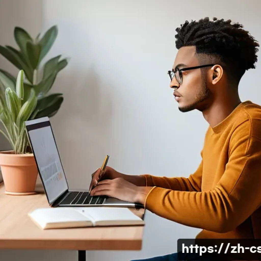 자기주도학습코치 심리적 안정성 확보 - A modern, cozy study room bathed in natural daylight, featuring a clean, organized desk with a lapto...