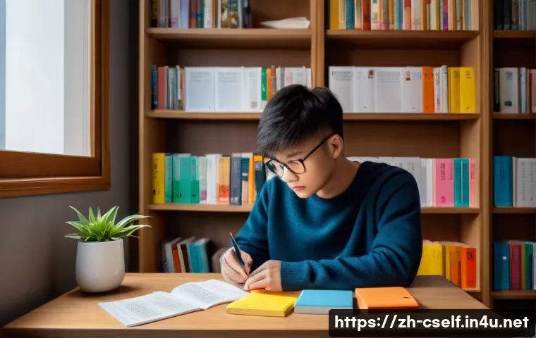 자기주도학습코치 필수 서적 추천 - A cozy modern study room bathed in soft natural light, featuring a young adult attentively reading a...