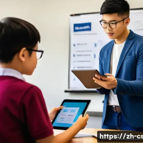 자기주도학습코치 직무 분석 리포트 작성 - A modern classroom scene showing a personalized learning session between a young Asian student weari...