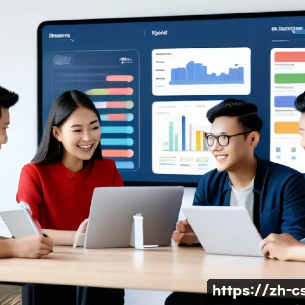 자기주도학습코치 협업 네트워크 구축법 - A modern digital collaborative learning environment featuring a diverse group of young Asian adults ...