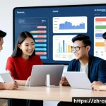 자기주도학습코치 협업 네트워크 구축법 - A modern digital collaborative learning environment featuring a diverse group of young Asian adults ...