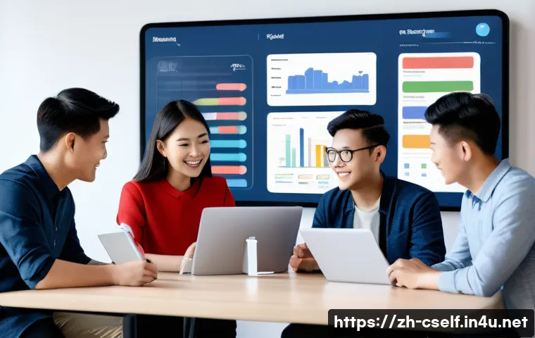 자기주도학습코치 협업 네트워크 구축법 - A modern digital collaborative learning environment featuring a diverse group of young Asian adults ...