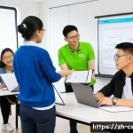 자기주도학습코치 직업 만족도 - A modern, bright coaching room with a young Chinese self-directed learning coach attentively guiding...