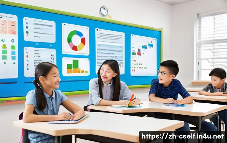 자기주도학습코치의 경력개발 성공 사례 - A modern classroom scene featuring a diverse group of students actively engaging with a personalized...